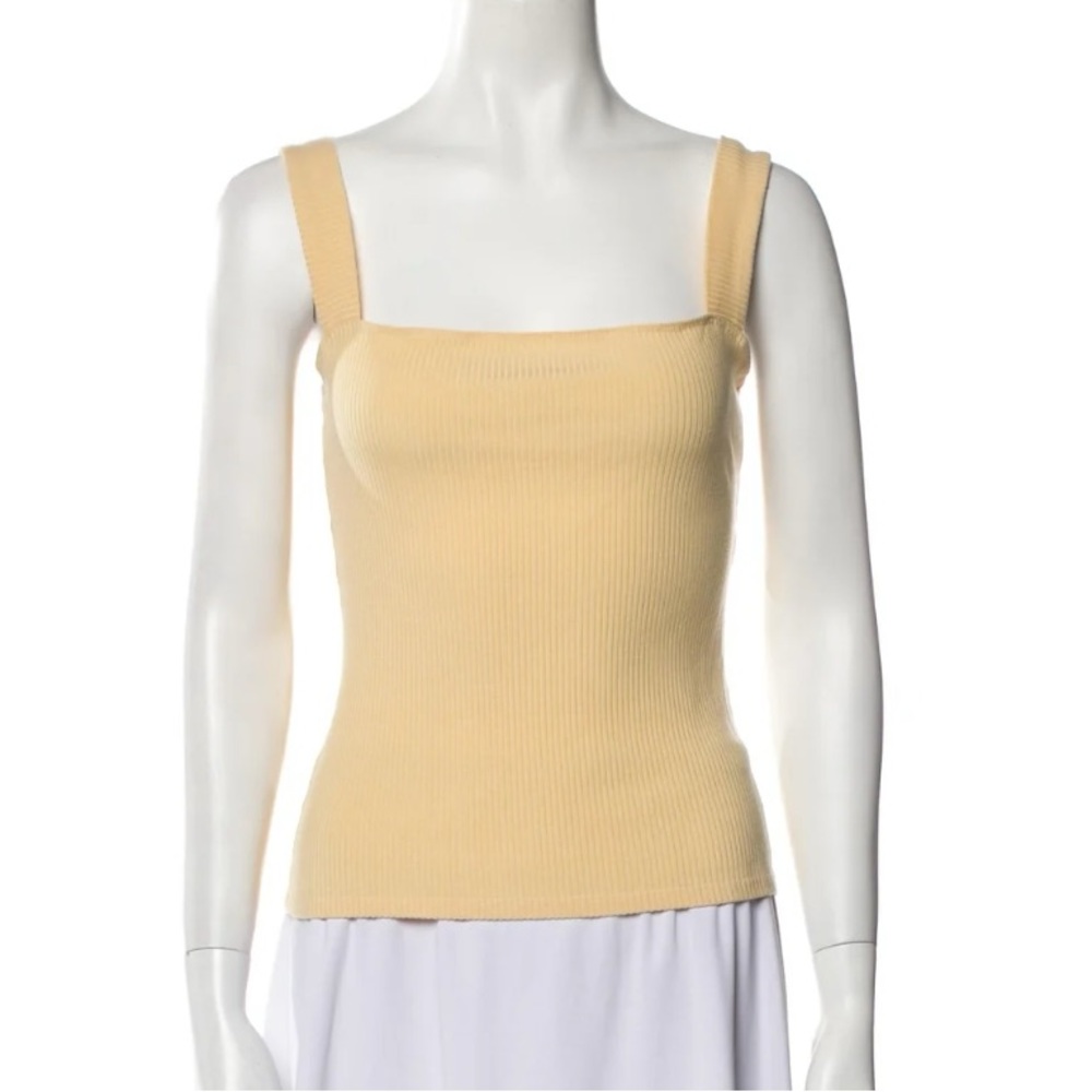 Reformation Yellow Ribbed Stretch Square Neck Tank Top size M